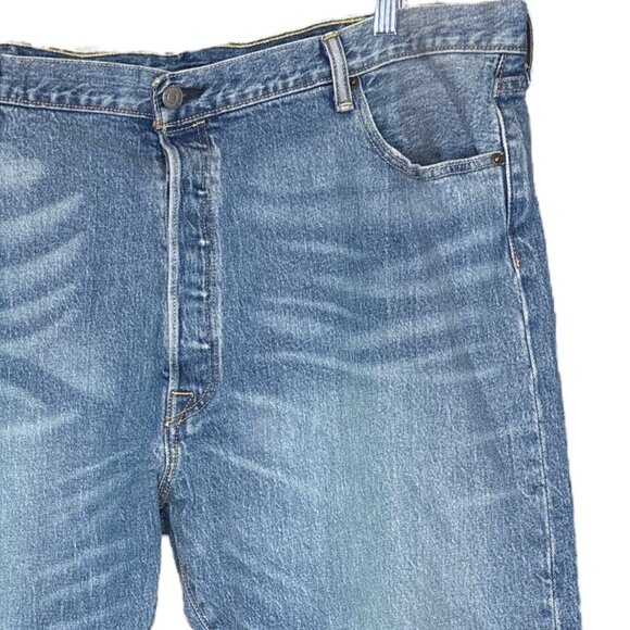 Levis 501 Button Fly Jeans Mens W44 L32 Blue Denim Straight Leg Classic Med Wash - Picture 5 of 16